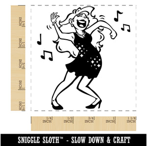 Dancing Party Girl with Musical Notes Square Rubber Stamp for Stamping Crafting