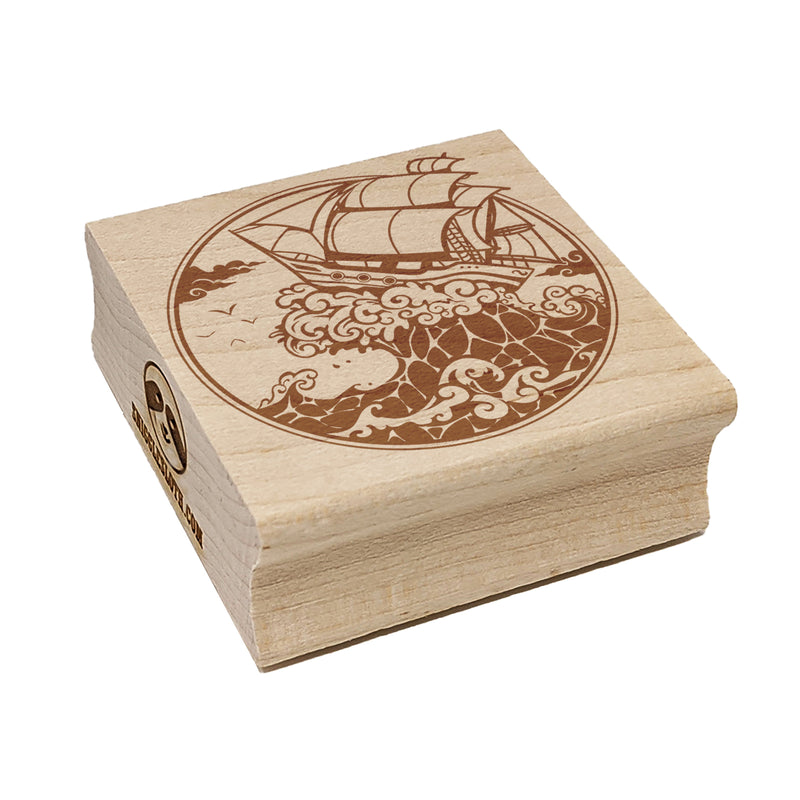 Fantasy Ship on Large Ocean Wave Square Rubber Stamp for Stamping Crafting