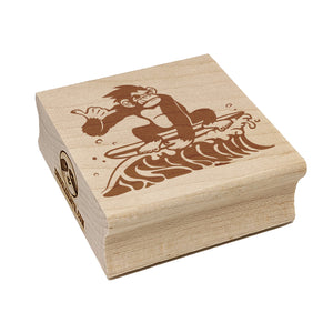 Gnarly Surfer Chimpanzee Ape on Wave Square Rubber Stamp for Stamping Crafting