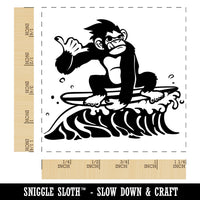 Gnarly Surfer Chimpanzee Ape on Wave Square Rubber Stamp for Stamping Crafting