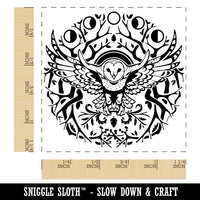 Intricate Barn Owl with Wreath of Branches and Moon Phases Square Rubber Stamp for Stamping Crafting