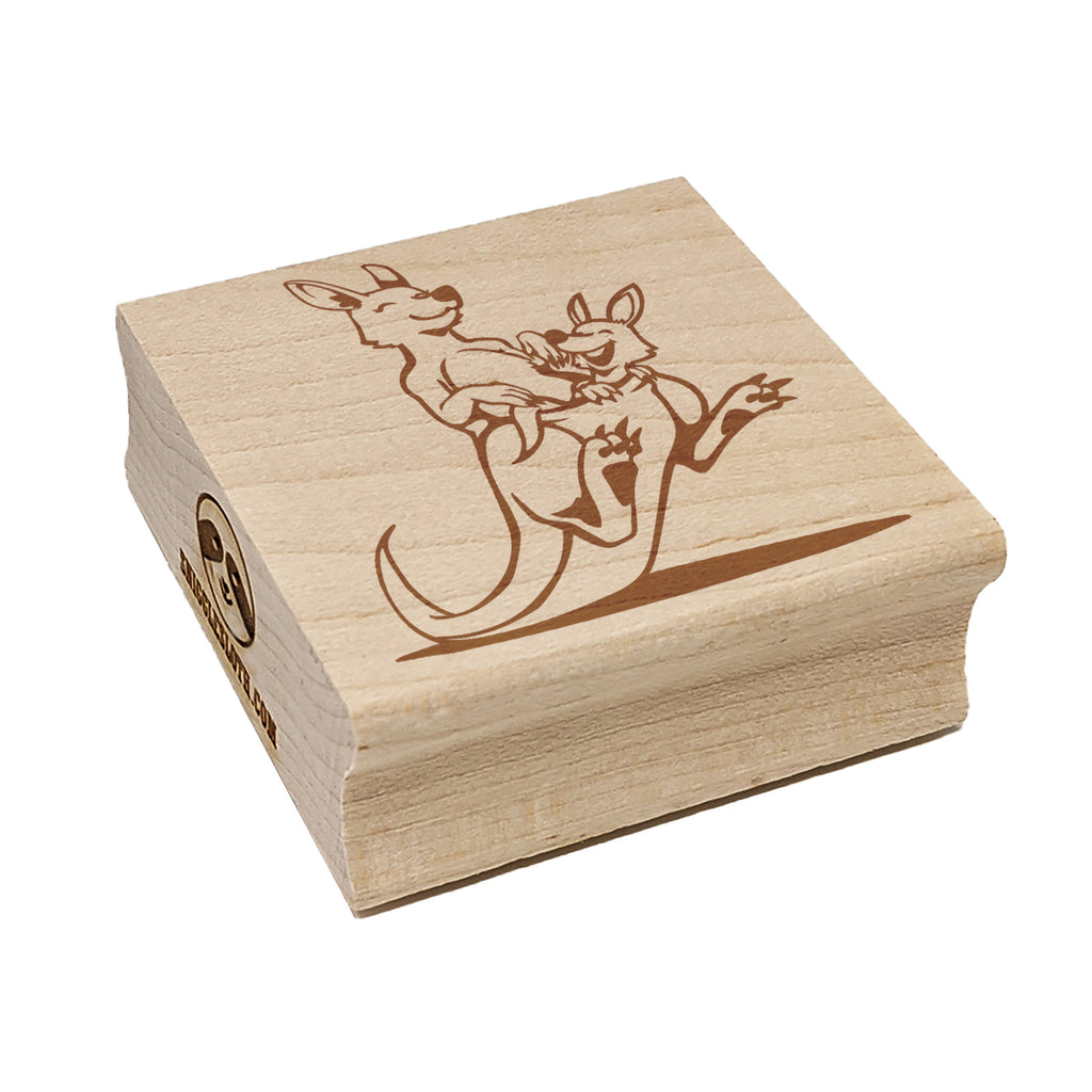 Mother Kangaroo with Baby Joey in Pouch Square Rubber Stamp for Stamping Crafting