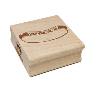 Plump Hotdog Frank on a Bun with Mustard or Ketchup Square Rubber Stamp for Stamping Crafting