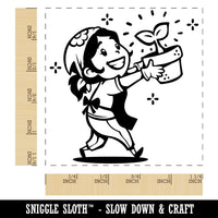 Proud Gardening Gardener Girl with Potted Plant Square Rubber Stamp for Stamping Crafting