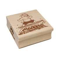 Shaggy Surfer Dog on Wave Square Rubber Stamp for Stamping Crafting