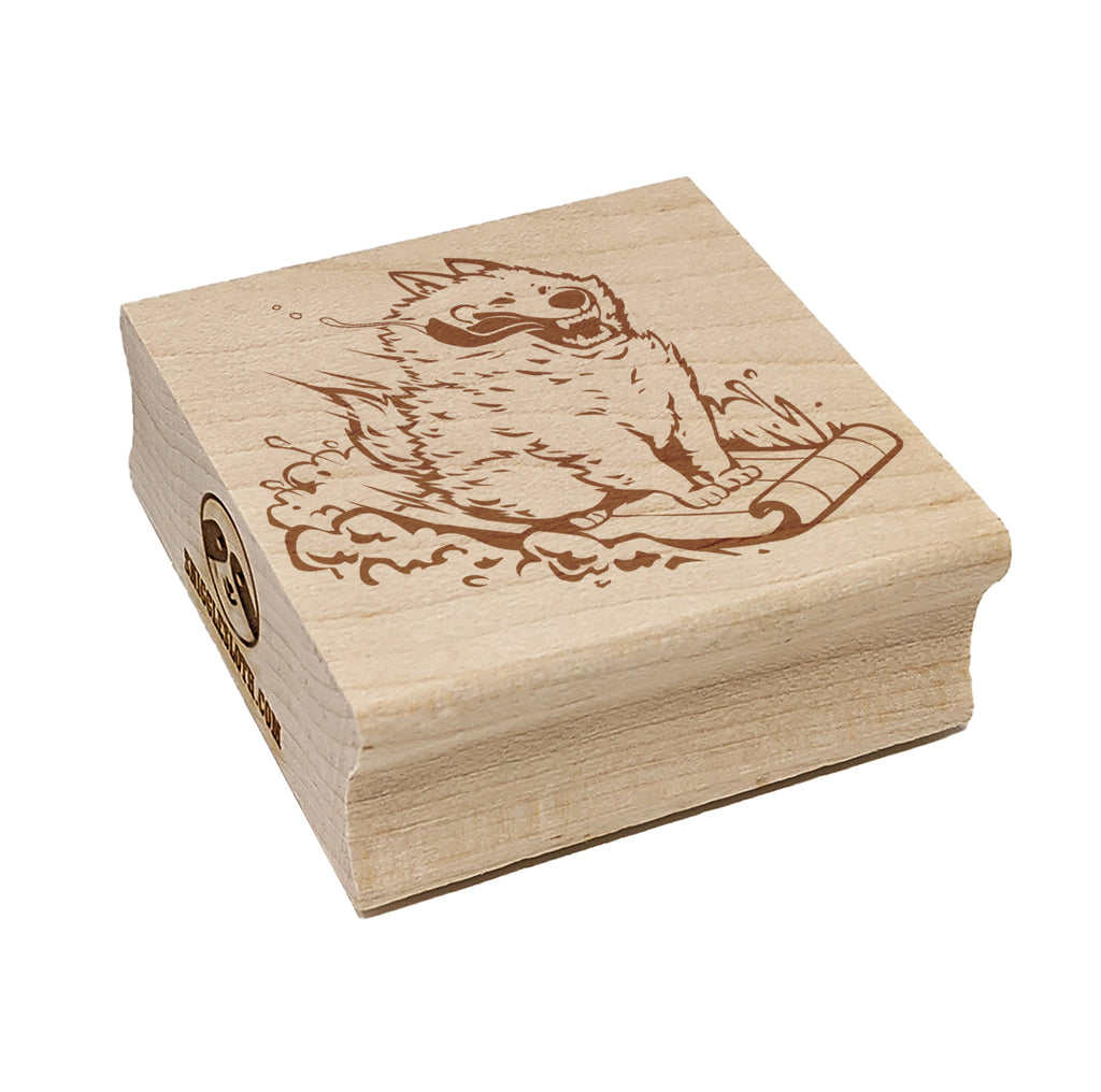 Silly Samoyed Sledding Snow Dog Square Rubber Stamp for Stamping Crafting