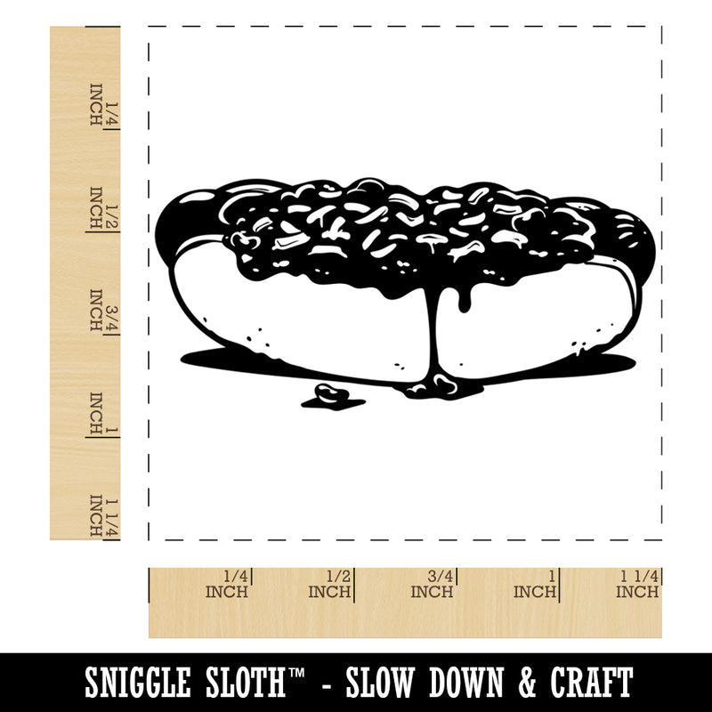 Sloppy Messy Chili Cheese Dog Plump Hotdog Frank on a Bun Square Rubber Stamp for Stamping Crafting