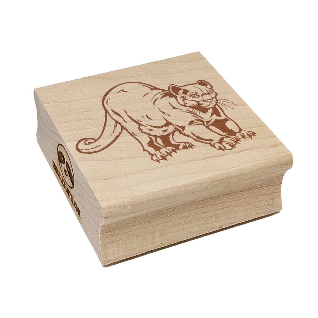 Stretching Mountain Lion Cougar Cat Square Rubber Stamp for Stamping Crafting