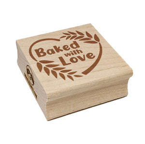 Baked with Love Heart Wheat Wreath Bread Baking Square Rubber Stamp for Stamping Crafting