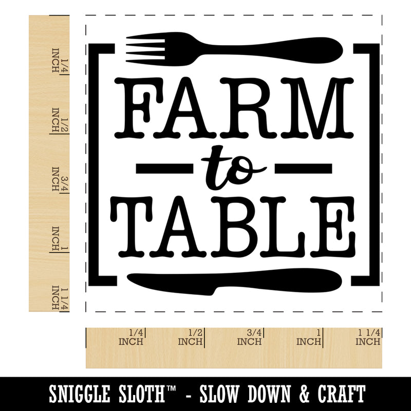 Farm to Table with Fork and Knife Square Rubber Stamp for Stamping Crafting