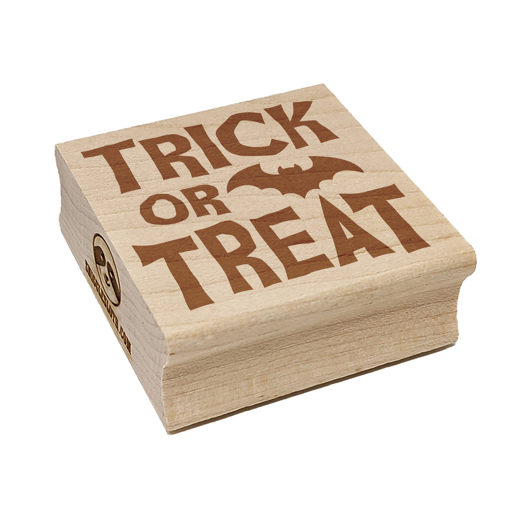 Trick or Treat with Bat Halloween Square Rubber Stamp for Stamping Crafting