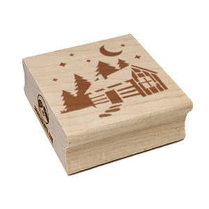 Cozy Log Cabin Outdoors Trees Woods Square Rubber Stamp for Stamping Crafting