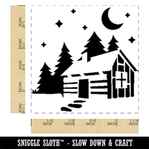 Cozy Log Cabin Outdoors Trees Woods Square Rubber Stamp for Stamping Crafting