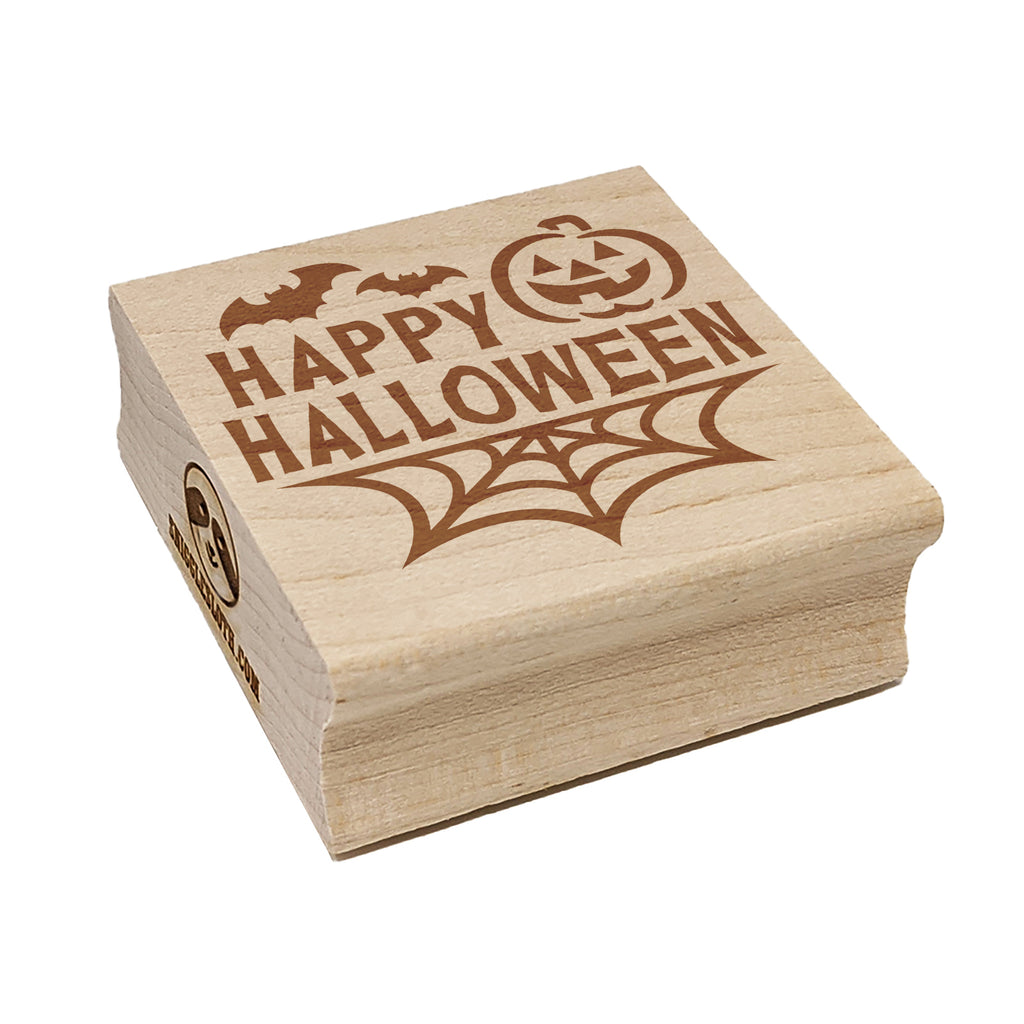 Happy Halloween Bats Spider Web Jack-O'-Lantern  Square Rubber Stamp for Stamping Crafting