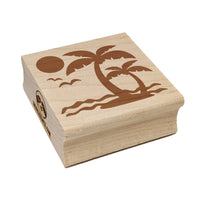 Palm Tree Tropical Island Sun Waves Square Rubber Stamp for Stamping Crafting