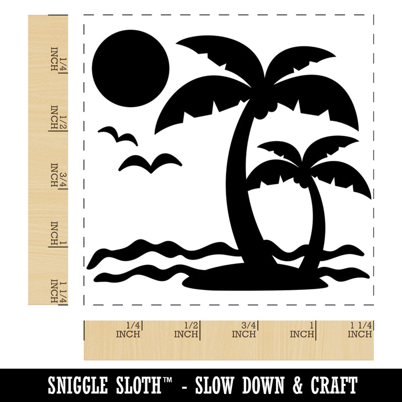 Palm Tree Tropical Island Sun Waves Square Rubber Stamp for Stamping Crafting