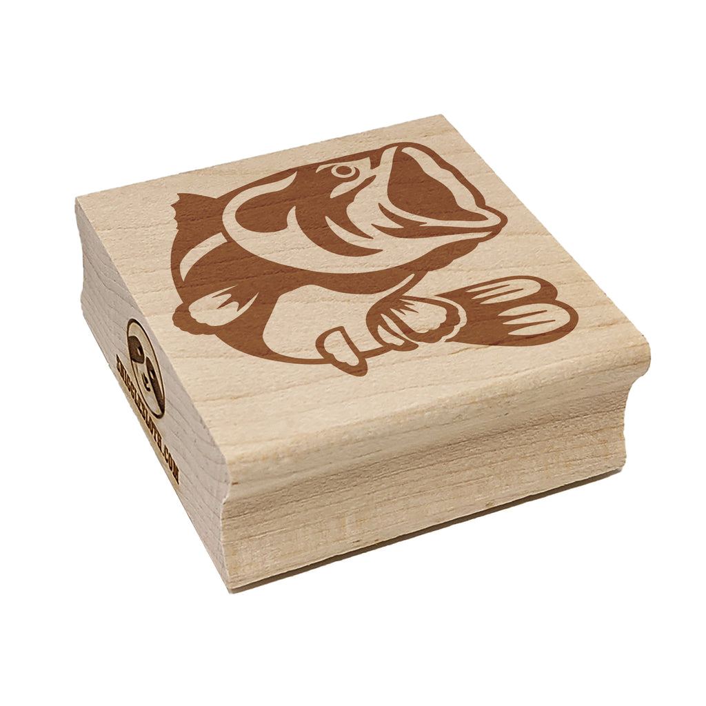 Jumping Largemouth Bass Fish Square Rubber Stamp for Stamping Crafting