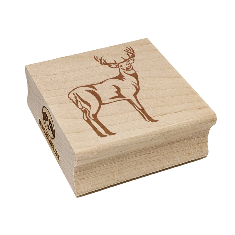White-Tailed Deer Buck Hunting Forest Animal Square Rubber Stamp for Stamping Crafting