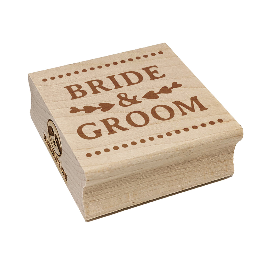 Bride & Groom Heart Leaf Details Square Rubber Stamp for Stamping Crafting