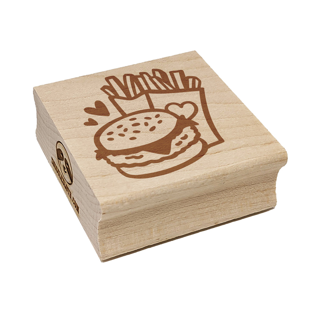 Chicken Burger and Fries Fast Food Square Rubber Stamp for Stamping Crafting