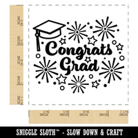 Congrats Grad Graduate Graduation Cap Fireworks Stars Square Rubber Stamp for Stamping Crafting