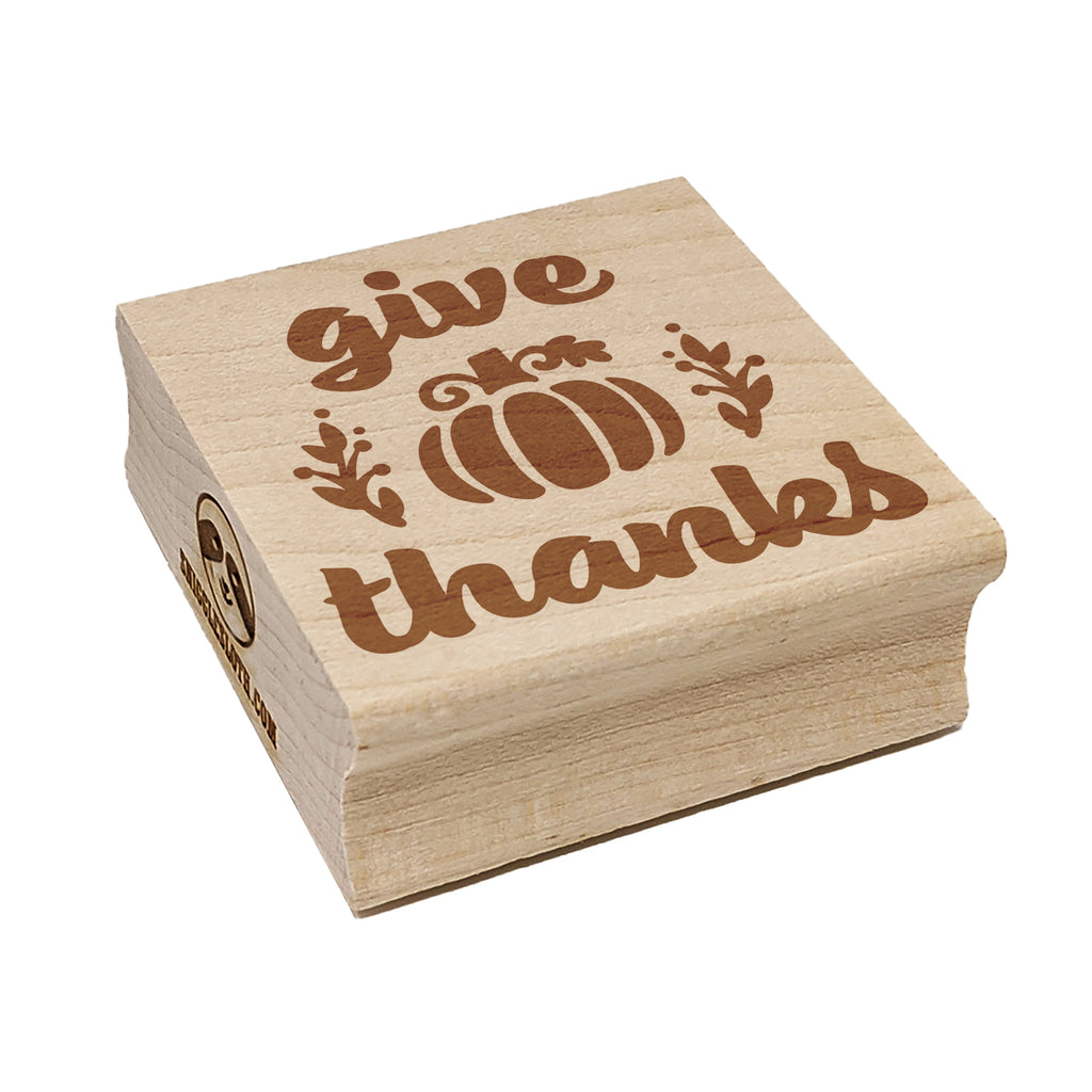 Give Thanks with Pumpkin Autumn Fall Square Rubber Stamp for Stamping Crafting