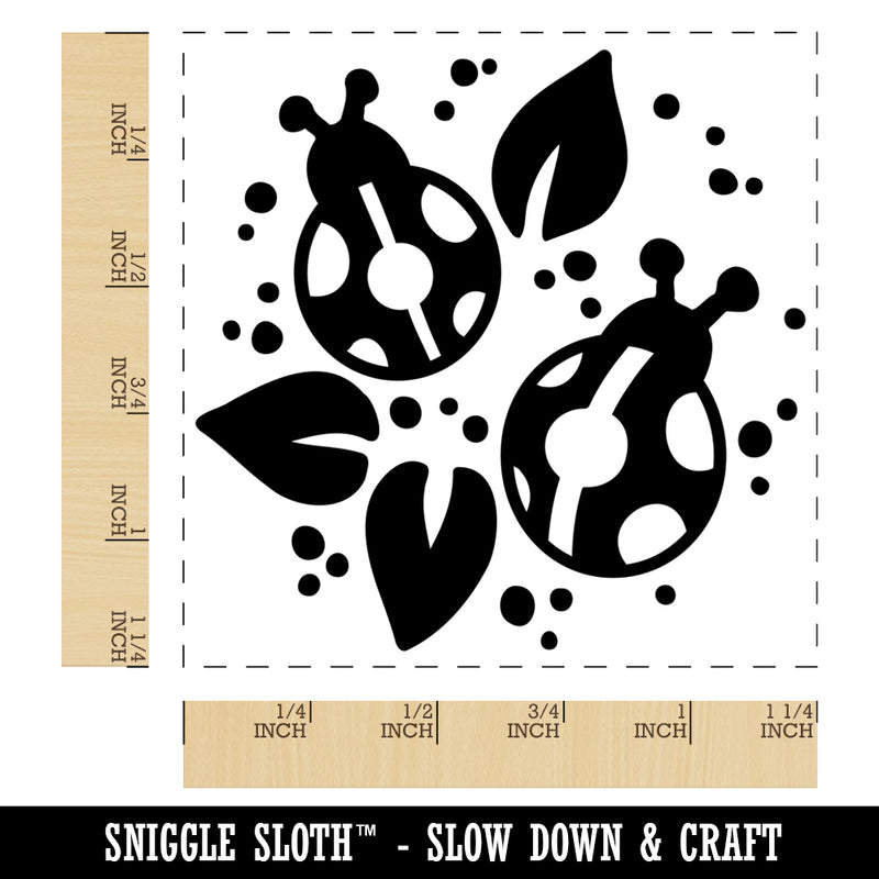 Ladybugs and Leaves Square Rubber Stamp for Stamping Crafting