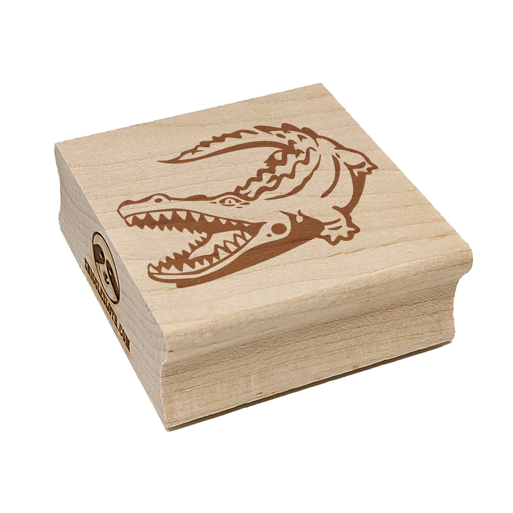 Alligator Crocodile Basking With Jaws Open Square Rubber Stamp for Stamping Crafting