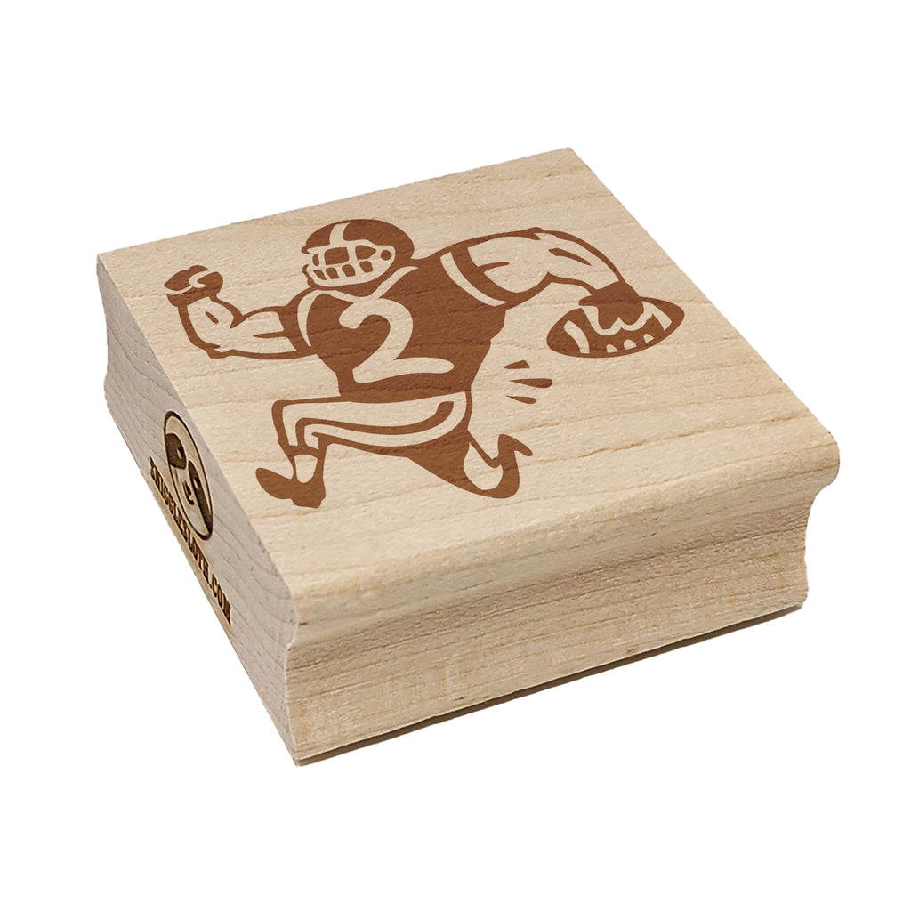 Cartoon American Football Player Running with Ball Square Rubber Stamp for Stamping Crafting