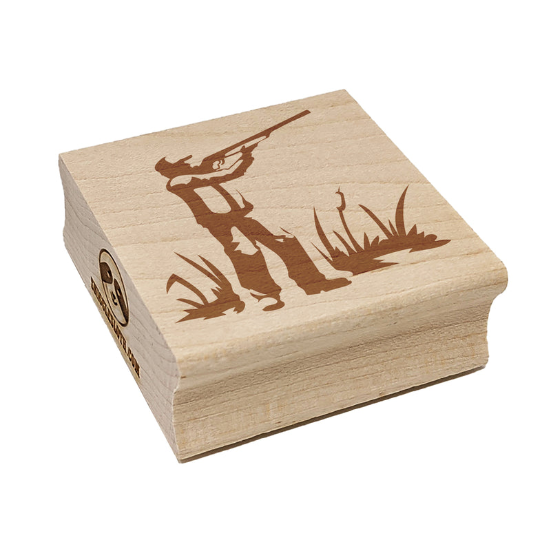 Duck Hunter with Hunting Rifle Square Rubber Stamp for Stamping Crafting