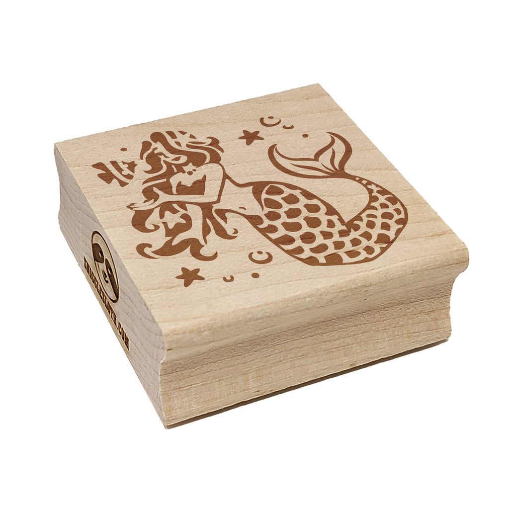 Elegant Mermaid Maiden with Butterfly Fish Square Rubber Stamp for Stamping Crafting