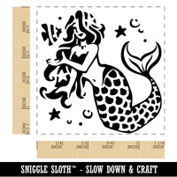 Elegant Mermaid Maiden with Butterfly Fish Square Rubber Stamp for Stamping Crafting