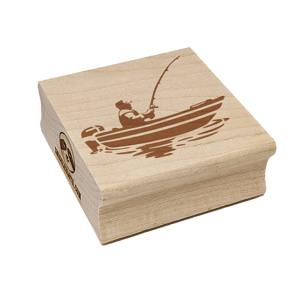 Fisherman in Fishing Boat Square Rubber Stamp for Stamping Crafting