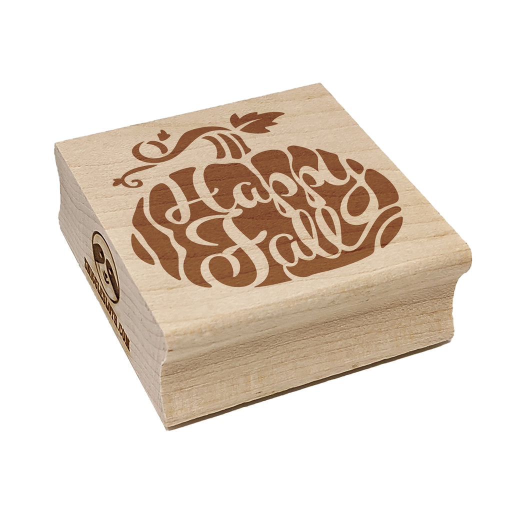 Happy Fall Autumn Harvest Pumpkin with Vine Square Rubber Stamp for Stamping Crafting