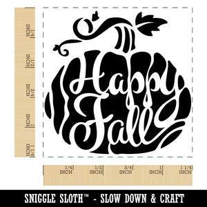 Happy Fall Autumn Harvest Pumpkin with Vine Square Rubber Stamp for Stamping Crafting