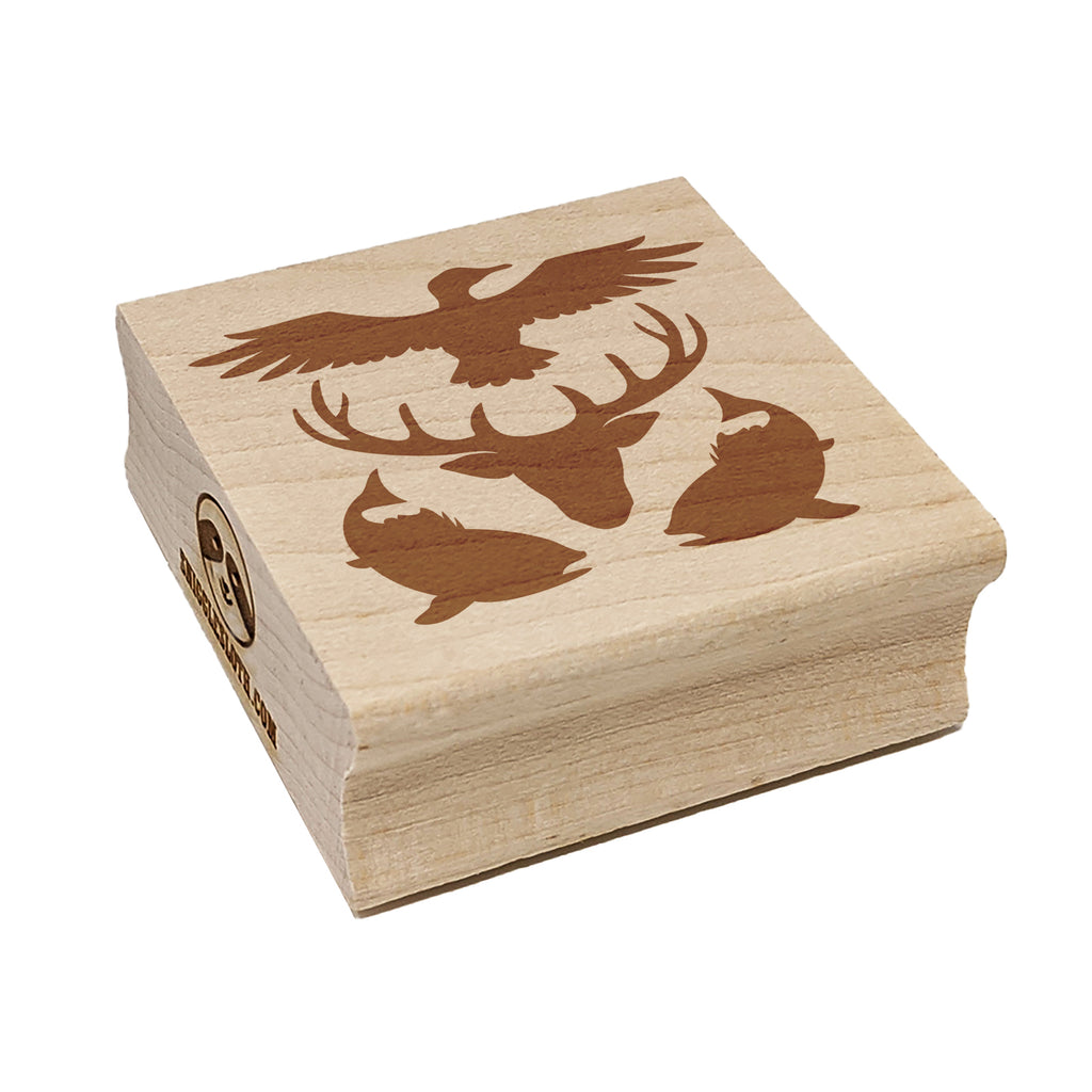 Hunter Deer Fish Duck Hunting Fishing Square Rubber Stamp for Stamping Crafting