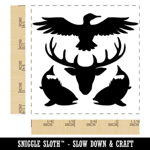 Hunter Deer Fish Duck Hunting Fishing Square Rubber Stamp for Stamping Crafting