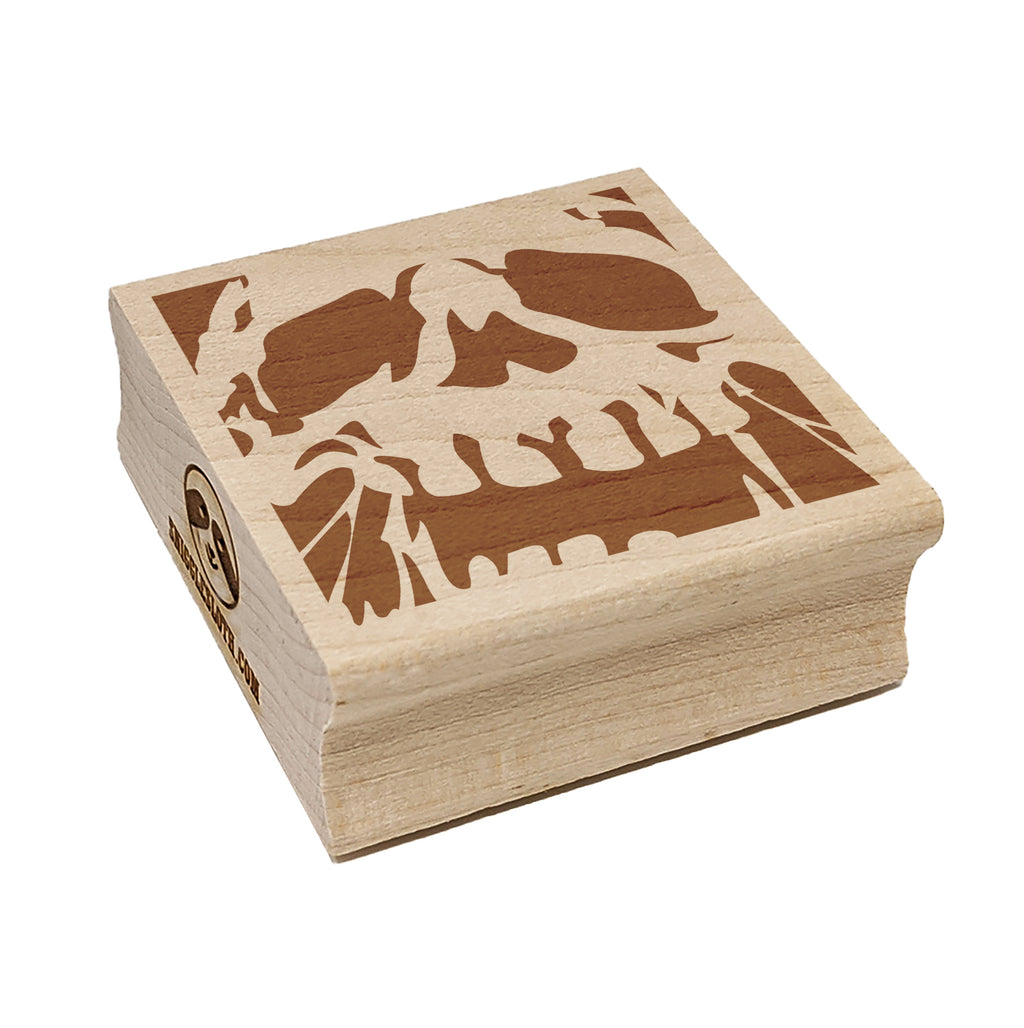 Negative Skull Spooky Bone Face Halloween Square Rubber Stamp for Stamping Crafting