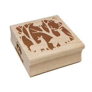 Pair of Deer Silhouette in Forest Square Rubber Stamp for Stamping Crafting