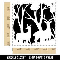 Pair of Deer Silhouette in Forest Square Rubber Stamp for Stamping Crafting