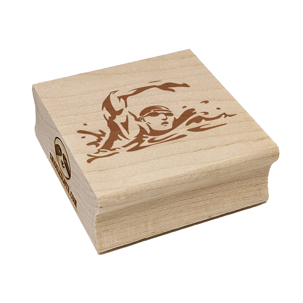 Swimmer Swimming Freestyle Taking Breath Square Rubber Stamp for Stamping Crafting