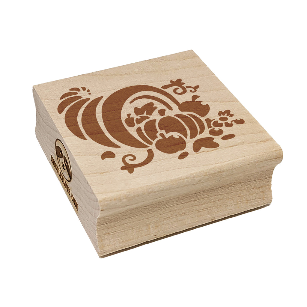 Thanksgiving Holiday Harvest Cornucopia with Apples and Pumpkins Square Rubber Stamp for Stamping Crafting