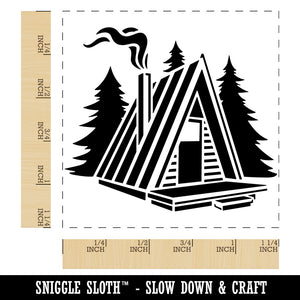 A-Frame Log Cabin House in Woods Square Rubber Stamp for Stamping Crafting