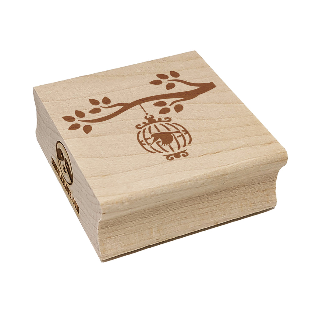 Bird Cage on Tree Branch Square Rubber Stamp for Stamping Crafting