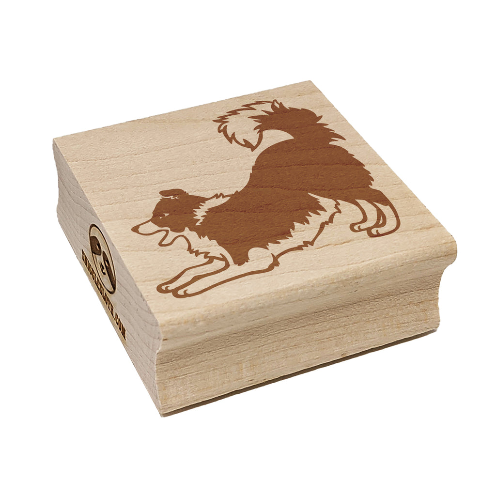 Border Collie Dog Play Bow Square Rubber Stamp for Stamping Crafting