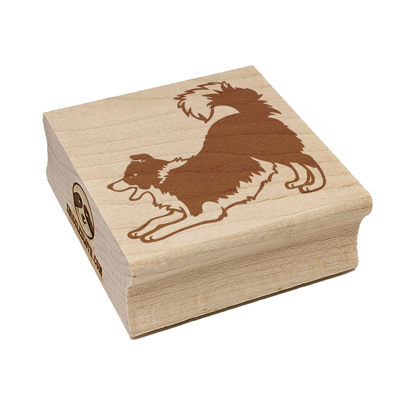 Border Collie Dog Play Bow Square Rubber Stamp for Stamping Crafting