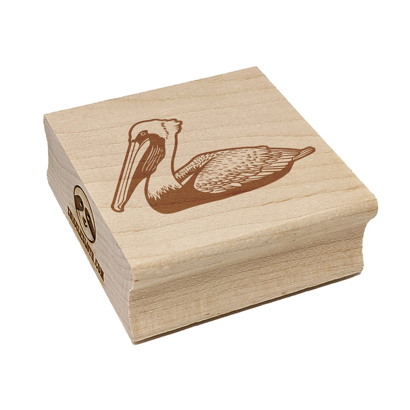 Brown Pelican Square Rubber Stamp for Stamping Crafting