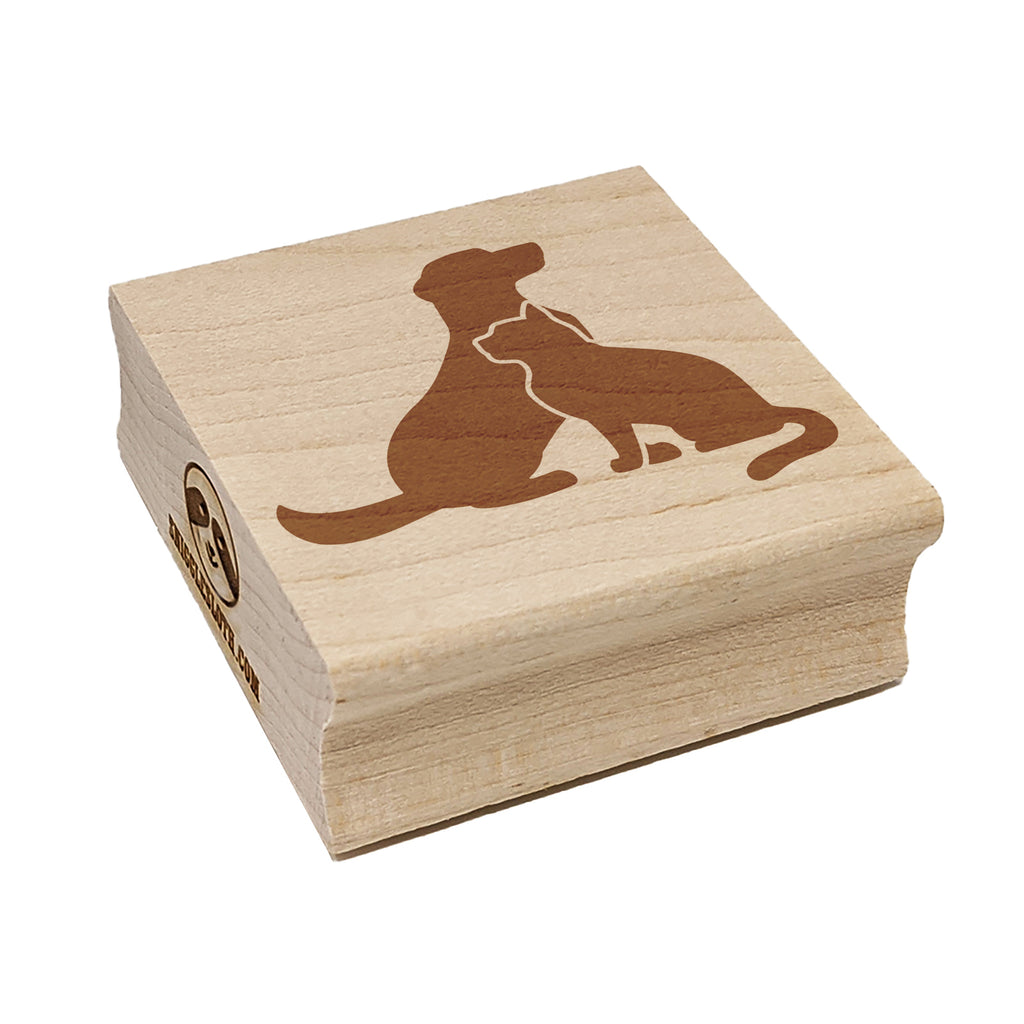 Cat and Dog Sitting Together Pet Square Rubber Stamp for Stamping Crafting