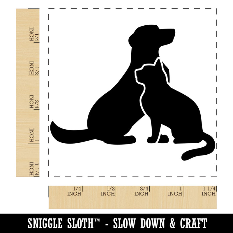 Cat and Dog Sitting Together Pet Square Rubber Stamp for Stamping Crafting