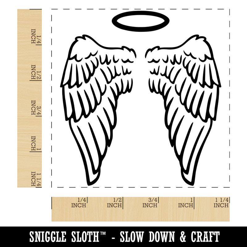 Folded Angel Wings with Halo Feathers Square Rubber Stamp for Stamping Crafting